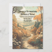 Invitation Rustic Mountain Forest Code QR Mariage À feuillage (Devant)