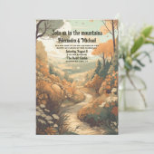 Invitation Rustic Mountain Forest Code QR Mariage À feuillage (Debout devant)