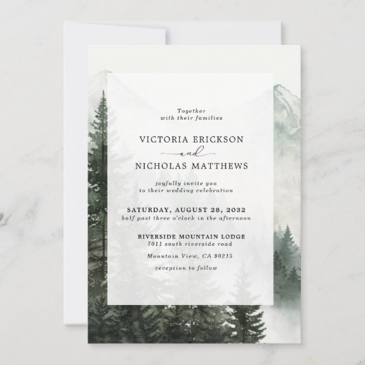 Invitation Rustic Mountain Forest Evergreen Tree Wedding (Devant)