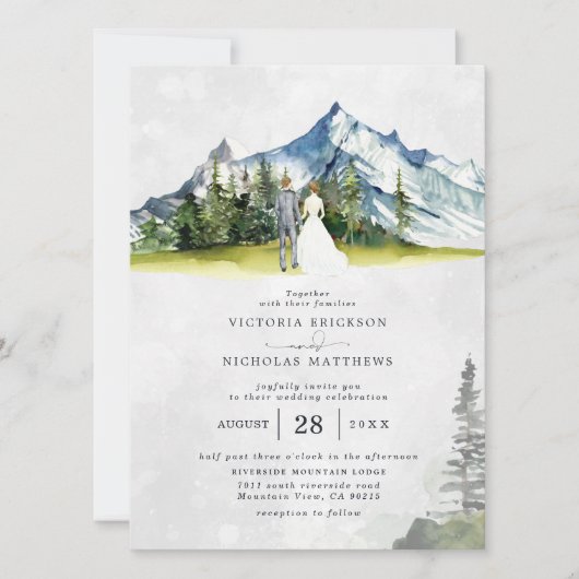 Invitation Rustic Mountain Forest Evergreen Tree Wedding (Devant)