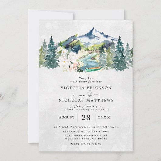 Invitation Rustic Mountain Forest Evergreen Tree Wedding (Devant)