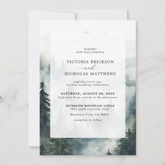 Invitation Rustic Mountain Forest Evergreen Tree Wedding (Devant)