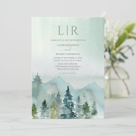 Invitation Rustic Mountain Forest Evergreen Tree Wedding (Debout devant)