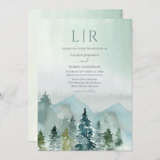 Invitation Rustic Mountain Forest Evergreen Tree Wedding (Devant / Derrière)
