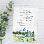 Invitation Rustic Mountain Forest Evergreen Tree Wedding<br><div class="desc">Le design offre une vue élégante sur la montagne aquarelle, un charmant canot au pied de la rivière et un magnifique bouquet fleuri avec des polices modernes et élégantes. Ces designs peuvent être personnalisés pour votre occasion spéciale et seraient parfaits pour votre mariage, douche nuptiale, fête de fiançailles, fête d'anniversaire...</div>