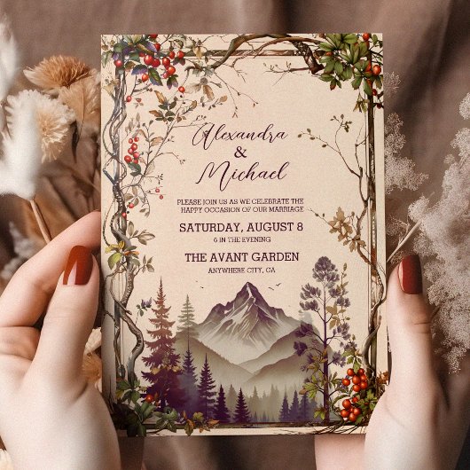 Invitation Rustic Mountain Forest Evergreen Tree Wedding
