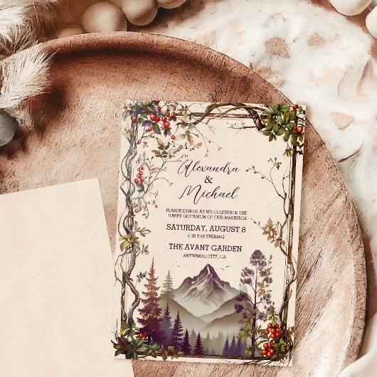 Invitation Rustic Mountain Forest Evergreen Tree Wedding