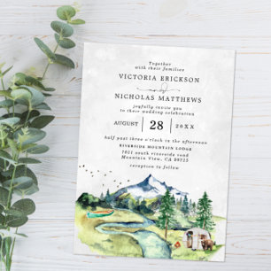 Invitation Rustic Mountain Forest Evergreen Tree Wedding