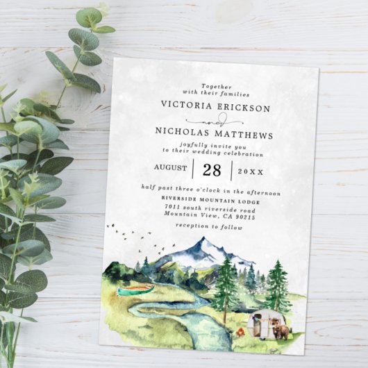 Invitation Rustic Mountain Forest Evergreen Tree Wedding