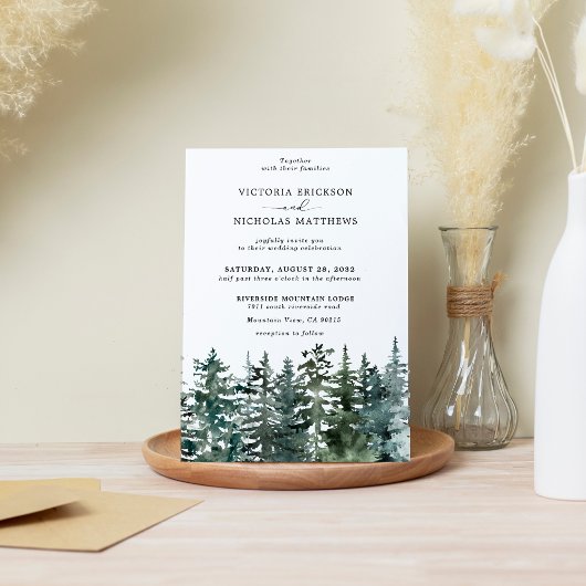 Invitation Rustic Mountain Forest Evergreen Tree Wedding
