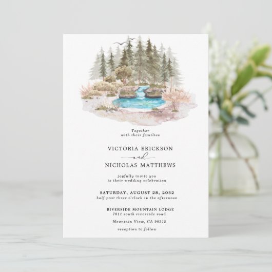 Invitation Rustic Mountain Forest Evergreen Tree Wedding (Debout devant)