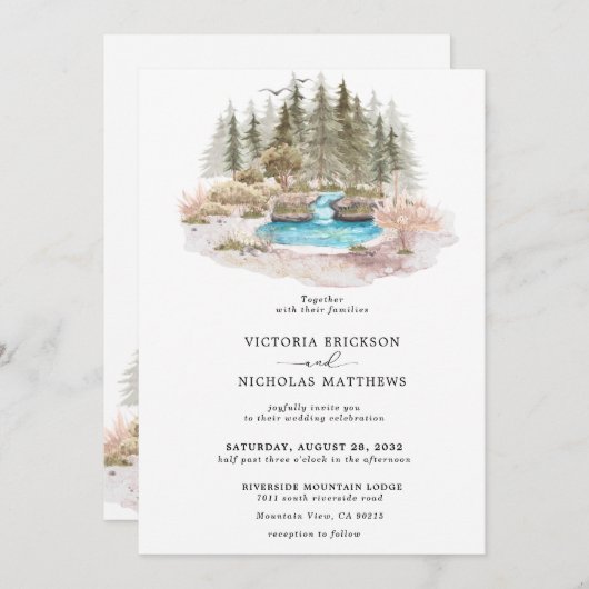 Invitation Rustic Mountain Forest Evergreen Tree Wedding (Devant / Derrière)