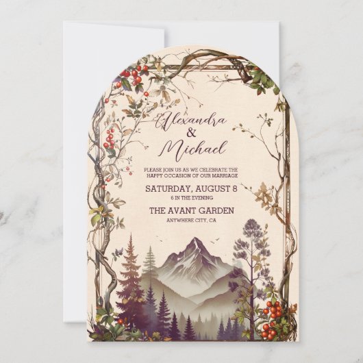 Invitation Rustic Mountain Forest Evergreen Tree Wedding (Devant)