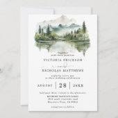 Invitation Rustic Mountain Forest Lake Budget QR Code Wedding (Devant)