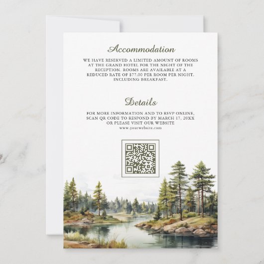 Invitation Rustic Mountain Forest Lake Code QR Mariage (Dos)