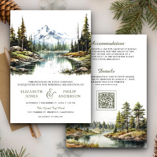 Invitation Rustic Mountain Forest Lake Code QR Mariage