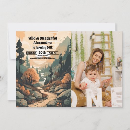 Invitation Rustic Mountain Forest Photo 1er anniversaire (Devant)