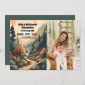 Invitation Rustic Mountain Forest Photo 1er anniversaire (Devant / Derrière)