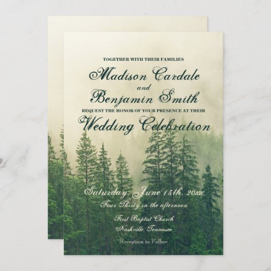 Invitation Rustic Mountain Forest Pine Trees Nature Mariage (Devant / Derrière)