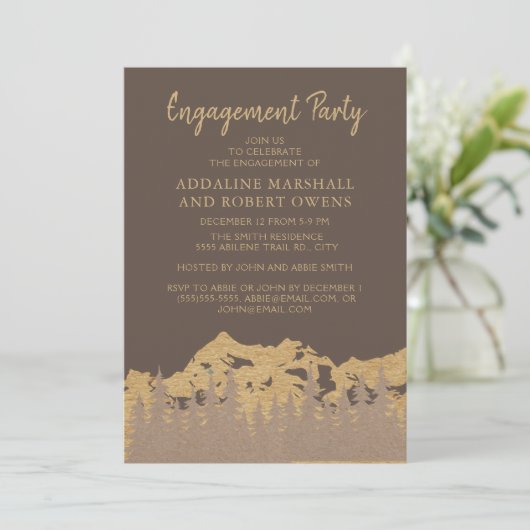 Invitation Rustic Mountain Forest Pine Trees Partie d'engagem (Debout devant)