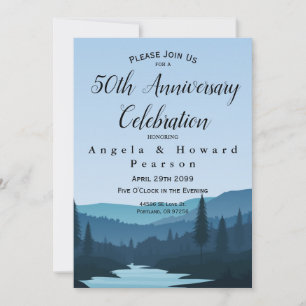 Invitation Rustic Mountain Forest Stream 50e anniversaire