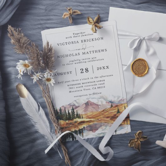 Invitation Rustic Mountain Forest Tree Budget QR Code Wedding