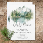Invitation Rustic Mountain Lake Aquarelle Couples Douche<br><div class="desc">Echappez-vous à une retraite de montagne sereine avec votre invitation à la douche en couple. Ce design exquis présente un tableau d'aquarelle époustouflant d'une montagne majestueuse, ses pentes drapées de pins luxuriants, reflétant leur beauté dans les eaux cristallines en contrebas. Les tons naturels doux du bronzage, du vert, du blues...</div>