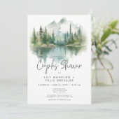 Invitation Rustic Mountain Lake Aquarelle Couples Douche (Debout devant)