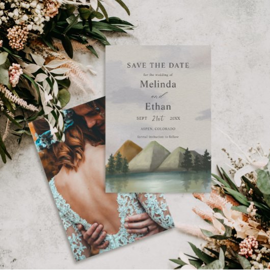 Invitation Rustic Mountain & Lake Evergreen Enregistrer La Da