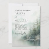 Invitation Rustic Mountain Lake Misty Pines Modern Wedding (Devant)