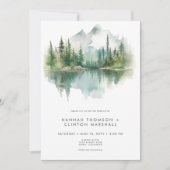 Invitation Rustic Mountain Lake Scene Watercolor Wedding (Devant)