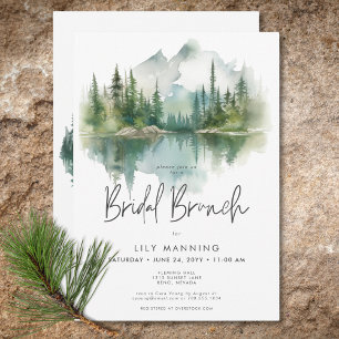 Invitation Rustic Mountain Lake Watercolor Brunch nuptial