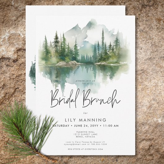 Invitation Rustic Mountain Lake Watercolor Brunch nuptial