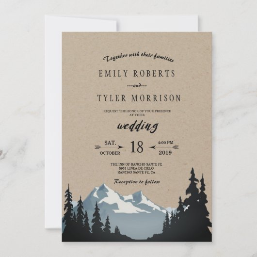 Invitation Rustic Mountain Mariage forestier (Devant)