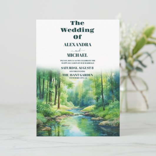 Invitation Rustic Mountain Mariage forestier (Debout devant)