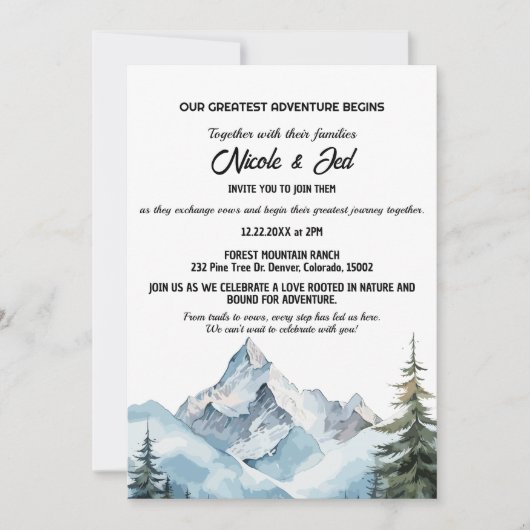 Invitation Rustic Mountain Outdoorsy Mariage d'aventure (Devant)