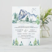 Invitation Rustic Mountain Pine Trees Forêt QR Code Mariage (Debout devant)