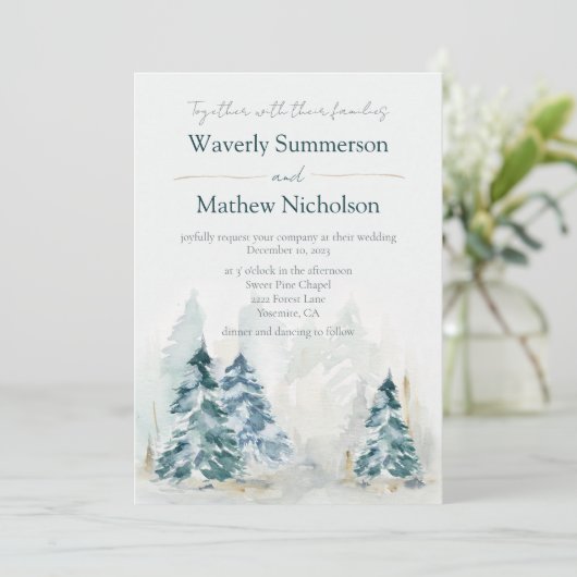 Invitation Rustic Mountain Trees À feuillage persistant Maria (Debout devant)