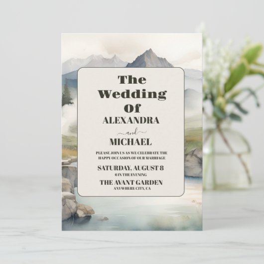 Invitation Rustic Mountain Waterfall Boho Mariage (Debout devant)