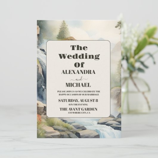 Invitation Rustic Mountain Waterfall Boho Mariage (Debout devant)