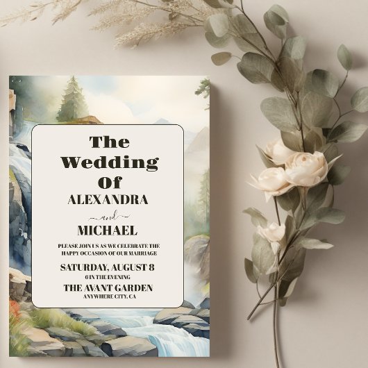 Invitation Rustic Mountain Waterfall Boho Mariage