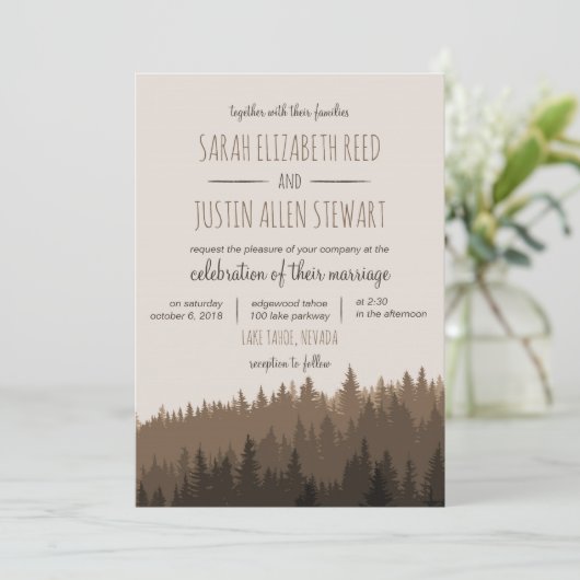 Invitation Rustic Mountain wedding Invite à Brown (Debout devant)
