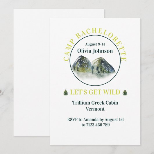 Invitation Rustic Mountain Weekend Bachelorette Party (Devant / Derrière)