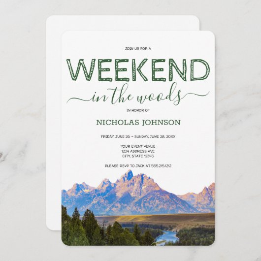 Invitation Rustic Mountain Weekend dans le Woods Bachelor (Devant / Derrière)