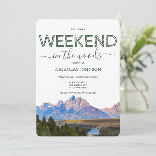 Invitation Rustic Mountain Weekend dans le Woods Bachelor (Debout devant)