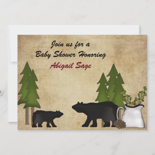 Invitation Rustic Mountain Woodland Bears Baby shower Invitat (Devant)