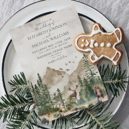Invitation Rustic Mountain Woodland Forest Animaux Mariage