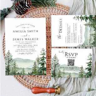 Invitation Rustic Mountain Woodland Forêt extérieure Mariage 