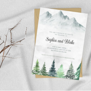 Invitation Rustic Mountains et Mariage d'aquarelle de forêt
