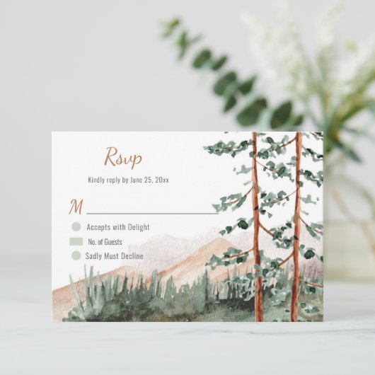 Invitation Rustic Mountains Forest Pine Spruce Trees Mariage (Debout devant)